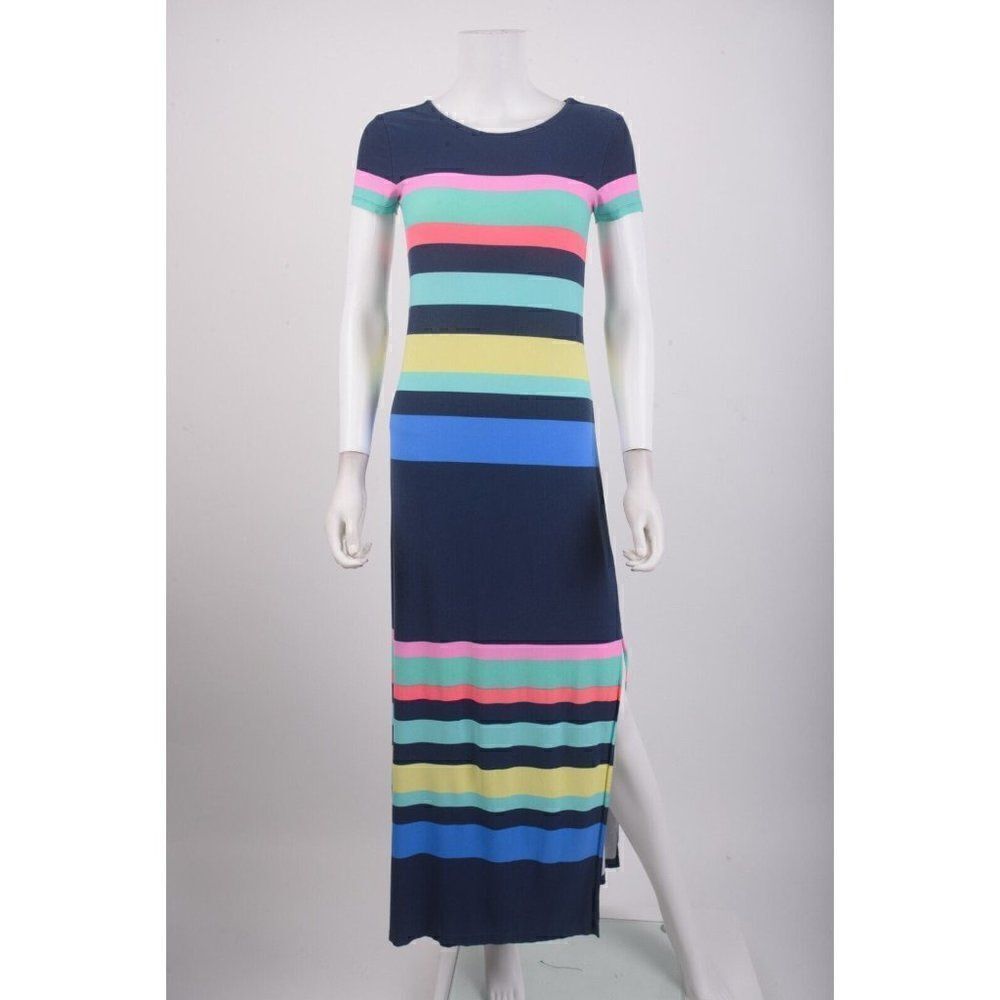Lilly Pulitzer Womens Tae Maxi Dress XS Navy Blue Multi-Color Striped